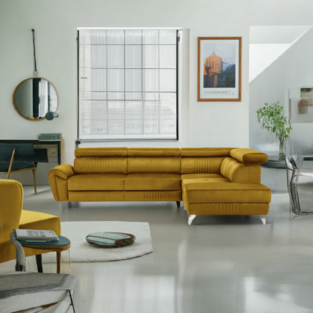 Canapea Balthazar din catifea în formă de L