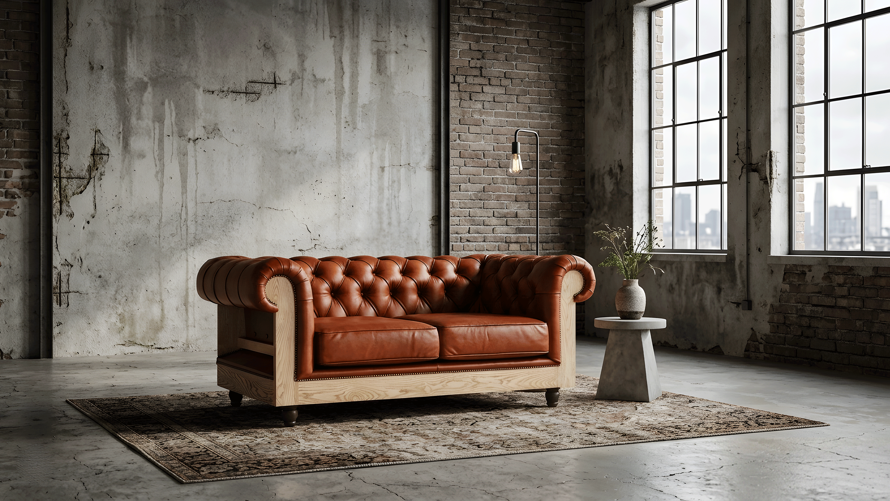 Canapea Deconstruită Austen Chesterfield din piele 180 cm